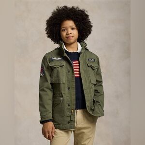 Polo Ralph Lauren Kids The Iconic Field Jacket Boys Sz 5 Green Military Patches